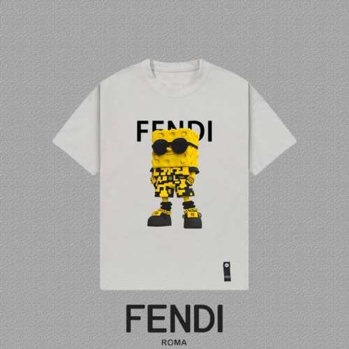 Fendi 芬迪] 2025Fw短袖T恤 Logo印花 高端26S双纱300克面料 重磅面料 定制拉架罗纹同缸同染 三标齐全 男女同款 颜色：黑色 白色 灰色