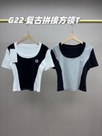 一包两件！专业设计多场景功能性运动女T，Lulu女士复古拼接撞色方领T恤短袖！超强的功能性设计和外观的大气设计，正装、半正式场合 如会议、约会 运动户外 穿着不