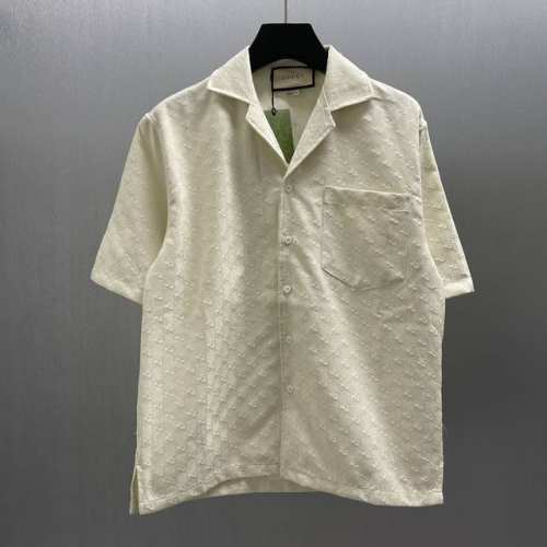 D Gu米白双G雅致短袖衬衫 Size : S-Xl 介绍：这款短袖衬衫采用经典翻领设计，简约大方。以米白色为主色调，低调优雅，布满精致的双G印花，彰显品牌特色