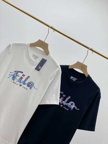 Bia fila Fusion斐乐潮牌男女情侣款针织短袖T恤衫2025夏新款 舒适全棉面料 光泽自然 亲肤柔软 乐享运动 畅享乐趣 轻松打造时尚酷感 艺术Log
