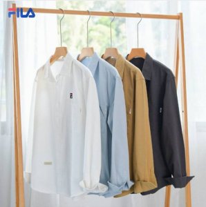 上新 P150【斐乐Fila《高品质》日系休闲百搭纯色刺绣水洗长袖衬衫】 优质柔软棉纤制 不变形 不起球 细腻不糙手 耐磨性高 走线工整 亲肤抗皱等特点 ，立体