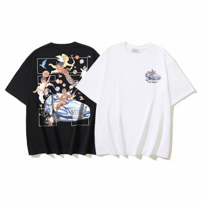 1134# Off-White纯棉260G重磅天使跑车箭头印花短袖T恤 黑色 白色 S M L Xl