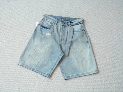 顶级短裤 Acne Studio Ac 做旧工艺 白泼墨脏脏Vintage牛仔休闲短裤 五分裤 男女通穿 颜色：浅蓝色 尺码：S M L Xl 尺码表 S：腰围