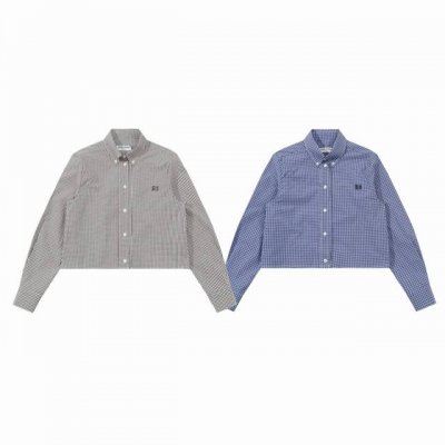 Miu Miu 缪缪 24Ss 专柜同步小格子刺绣徽标单排扣休闲短款翻领长袖衬衫-顶级原单版本 Color：蓝格子 灰格子 Size：S M L Xl Numb