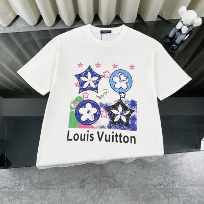 louis Vuitton 路易威登Lv 2025新款派大星老花喷绘短袖圆领T恤 面料采用320G %纯棉双纱面料 同缸定染特种加粗32支双股1X1螺纹克纯棉面