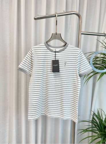 ys*新款刺绣徽标Logo条纹T-Shirt 定制纯棉面料 舒适透气 洋气大气百搭 女神夏季外穿内搭必备单品 最高品质 欢迎对比 蓝色 灰色 Sml