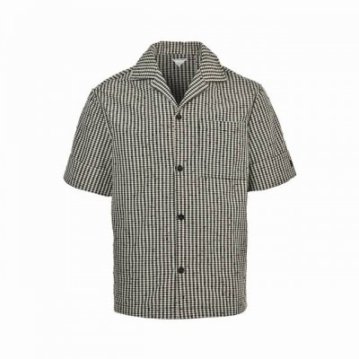 bottega Veneta Bv 25Ss 千鸟格短袖衬衫 定制专纺斜纹千鸟格面料，采用高支双股埃及棉与微量桑蚕丝混纺，通过剑杆织机以28针 厘米的密度织造，