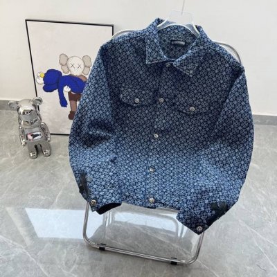 款号Fz169 顶级原版复刻 Chrome Hearts克罗心双面提花贴皮重工满印马蹄牛仔外套衬衫 原版面料高版本高品质 网红明星同款 赛络纺提花面料，酵洗固色