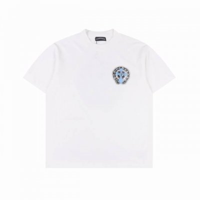 chrome Hearts 克罗心Ch 25Ss蓝色十字架重叠马蹄短袖T恤 轻奢主义男女日常通勤穿搭必备单品正确版本欢迎对比详细特征 克100%纯棉双纱汗布面料