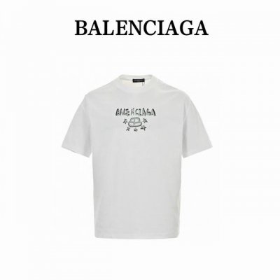 balenciaga 巴黎世家 24Ss 双B涂鸦字母印花短袖 印花材料采用安全环保无毒婴儿认证的发泡材料 印花轮廓清晰干净 有康丽机器出来的质感 如果衣服要清