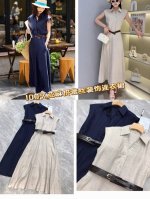 连衣裙 160% 酵洗纯亚麻领口拼蕾丝连衣裙 职场通勤 显瘦亚麻配腰带 超大用料 气质女神 版型绝美Smlxl