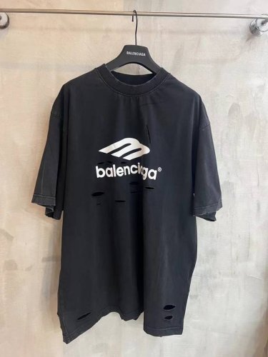 1211 新款Balenciaga25Ss.3M印花工艺.水洗重工炒盐割破工艺短袖T恤.宽松版本.男女同款 码数：1.2.3.4