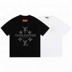 1957# 夏季Lv短袖设计面料270克全棉 衣服字母金属烫钻尺码S M L Xl