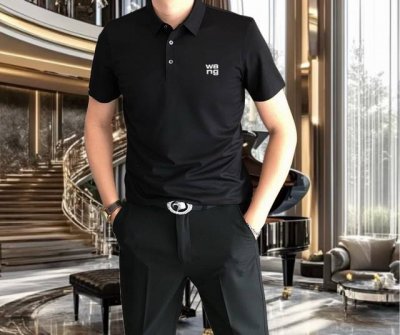 P200 Al*Xanderwang 亚历山大王2025春夏新款原单男士翻领短袖Polo衫T恤 爆款 简洁时尚百搭 高端品质 无缝包边 胸前印胶Logo设计 定