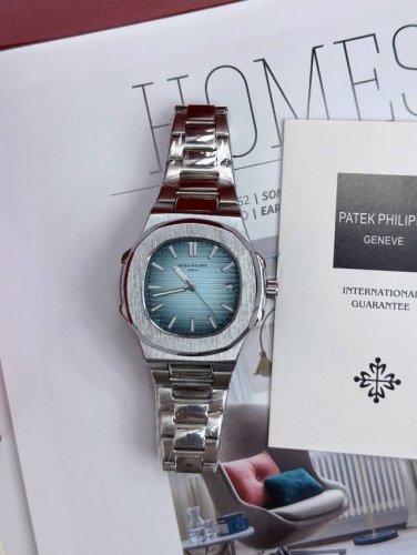 百达翡丽机械腕表天蓝表盘 钢带天蓝面全套专柜包装 -Patek Philippe 优运雅动系列 鹦鹉螺Pp震撼出品 全网佳最解毒奢侈腕表 内置全自动机械机芯 表