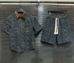 爆款套装V驴牌 25春夏新款 金色老花字母Logo印花 定制五金纽扣 高品质短袖牛仔套装 码数：M-3Xl 套装不拆