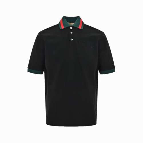gucci 古驰 24Ss 红绿领刺绣双G口袋Polo短袖 朱地面料260克 红绿条纹领刺绣双G短袖Polo衫 黑色 Size:Xs-L