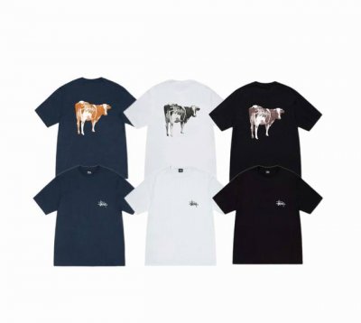 上新款号 S106 stussy斯图西 Stussy Ss24动物奶牛印花图案圆领落肩袖T恤圆领Tee夏季宽松短袖T恤 男女同款 原版打造 细节高控 -面料精选