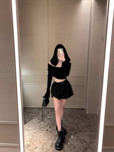 alexand*Wang满幅烫钻订制织麦标短裤～～超百搭显瘦Sml