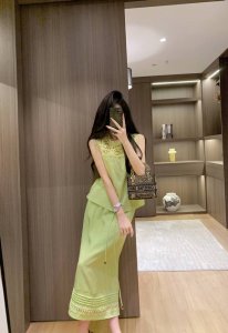 套装 新款 高端品质法式小众100亚麻镂空蕾丝拼接套装Smlxl