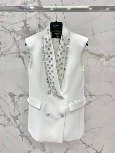 Balmani*曼家无袖马甲 马甲西服裙 高端定制面料 重工手工钉珠 钻石扣子 码数Sml
