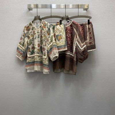 Va*25Ss 数码定位印花精致圆领撞色花边设计上衣短裤套装 高级面料 颜色:图片2色 面料 印花亚麻面料 Smlxl