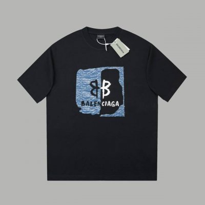 balenci*Ga 25Ss早春新款 牛仔布镂空Bb图案短袖 轻奢主义 男女日常通勤穿搭必备单品 正确版本 欢迎对比 详细特征 320克 % 纯棉双纱汗布面料