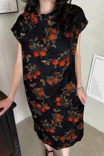 马甲裙 背心裙 小衫爆款上新下午出 柿柿如意三件套人丝香云纱 盖袖斜襟长裙优雅气质 面料： 100%人丝香云纱 颜色：图片单色 码数：S-Xl
