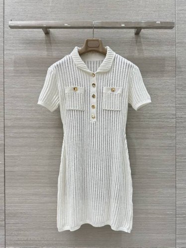 独家首发 高端原单品质 Sp*25 春夏新品，镂空细闪小亮片Polo领短袖连衣裙，绝美名媛白富美神器！重工艺满天星亮片特种纱线连衣裙。闪亮气质又美又仙！Yb定制