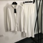 款号20252307 Ysl新款休闲套装，净色简约 刺绣Logo长袖衬衣+松紧腰休闲阔腿长裤，白色，卡其色，黑色，Sml， M码；肩宽46，胸围122，袖长64