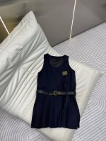 Miumi* 25春夏新款 深蓝色字母Logo背心连衣裙出货，配套腰带一起出，Yb定制，内搭T恤长袖都可以，单穿或叠搭都好看！Sml Aa