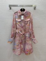 款号G25040928 Zimmerma*N兹默曼澳洲品牌高端定制 度假海景椰树晕染印花前排系扣双口袋翻领宽松百搭显瘦长袖连衣裙配有腰带！1.2.3.4 Sml