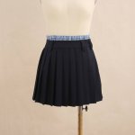 5Ss新款 25Ssmiumiu李兰迪同款拼接格子百褶裙Smlp ：蓝