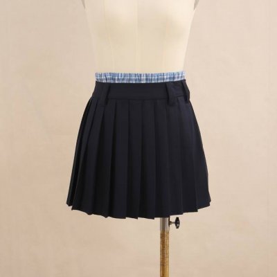 5Ss新款 25Ssmiumiu李兰迪同款拼接格子百褶裙Smlp ：蓝