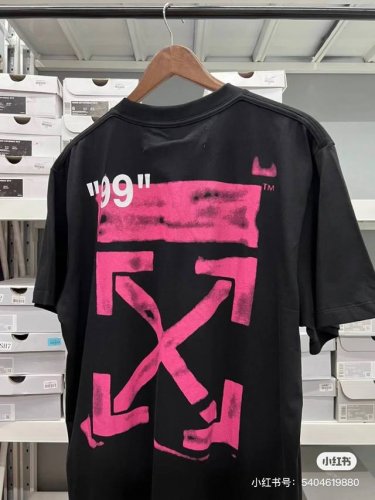 顶级版本上新 O40# -Off White Ss C O Virgil Abloh 经典后背粉色刷漆渲染箭头限定短袖T恤 男女同款- -1：1原版开模，Zp开