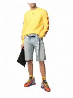 现货： # 春夏新款 品牌：Off-White 束腰款牛仔短裤 颜色：浅蓝色 尺码：Xs-S-M-L 面料：12.5盎司100%纯棉牛仔布，老式牛仔布织法，源自
