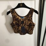 款号20252853 Prad*新款 Logo三角标豹纹印花短款吊带背心，咖色，S-Xl， M码；胸围74，长34