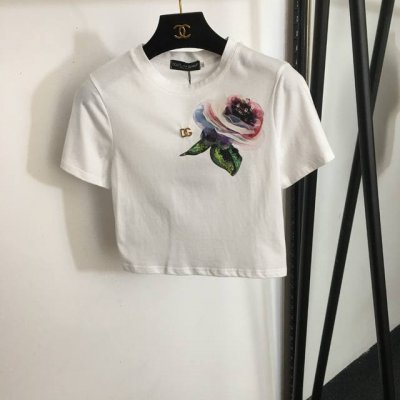 款号 0262 Dg*新款 花朵印花修身短款短袖T恤，白色，黑色，S-Xl， M码；肩宽36，胸围82，袖长18，衣长42；