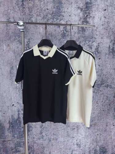 2017 实拍图 Adidas阿迪达斯三叶草字母Logo刺绣经典三杠织带拼接 华夫格V领Polo短袖 Polo罗纹V领领口 万针刺绣Logo 手袖罗纹包边不嘞