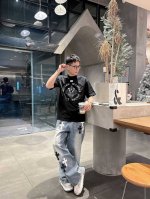 2025夏季新款 Lv 手绘定制标休闲T恤 定制260G高支纯棉面料 宽松版型 工艺精细 舒适休闲百搭 颜色：黑色 白色 杏色 尺码: S-3Xl