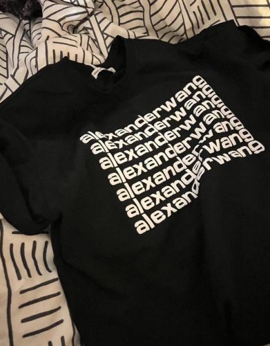 alexanderwang亚历山大王 高克重纯棉直筒T恤多字母印花短袖情侣款 Color: 黑色 Size: M-Xl M 肩宽50 胸围110 衣长70 Cm