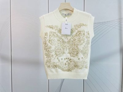 dior&迪奥新款重工刺绣蝴蝶图案系列圆领 针织背心Sml现货供应