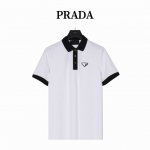 Prada 普拉达 新款拼色翻领短袖POLO衫 定制拼色罗纹领 YB纽扣 短袖 撞色螺纹设计 做工精细 全套辅料齐全 Size：M-XXL