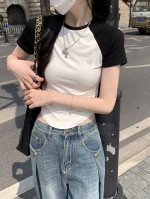 露露Lululemon早秋新款拼色纯棉短袖T恤 设计感十足 带给肌肤Zui好的体验像周日清晨被窝般的舒适 材质扎实，阳光下仿佛夏日 健身房以外也可时尚出街，佰搭