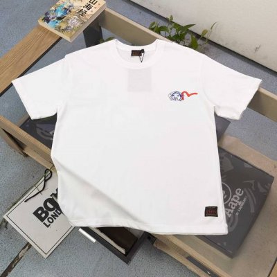 上新 款号：F685 2025新款Evisu福神佛头笑脸图案Logo字母印花休闲情侣短袖T恤，经典永远不会过时、人手必备款，230G纯棉精梳棉不起球不起毛，上手