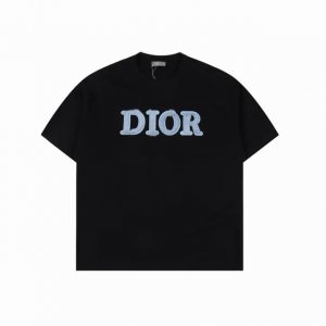 dior 迪奥 25Ss 蓝色植绒字母刺绣短袖T恤 设计标识官方同步原版开模时尚个性百搭潮流纯原品质 原版32支260克洗水面料吊牌领标水洗麦 三标齐全 颜色: