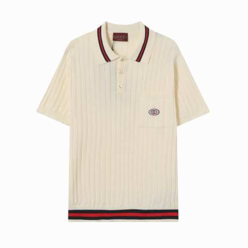 z223# 高品质 Gucci 古驰经典条纹小标针织polo短袖 高端品质 三标齐全，舒适透气，经典简约，精致时尚，细节呈现高端品质，男女同款。 颜色:黑色 杏