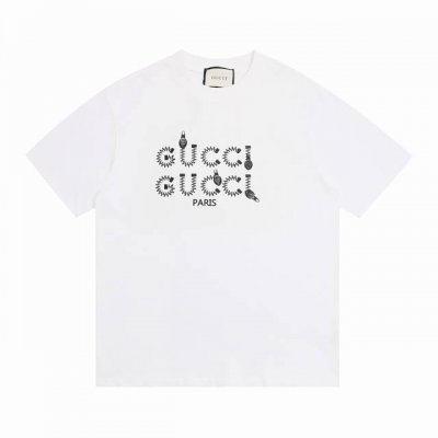 上新 高版本 gucci古驰硅胶拉链印花短袖 最高版本 定制面料 克100%双纱全棉 字母硅胶工艺设计 辅料 开模原版过鉴定领标100%真丝洗水标 正品代购级原