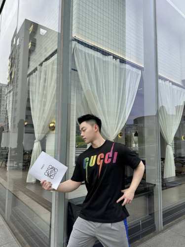 100 Gucci 古驰 渐变闪电圆领短袖 上身效果#