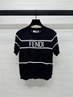 上新原单高端品质 Fend* 2025春夏最新系列！镂空圆领针织短袖！定制进口羊毛针织材质 亲肤透气 质感上乘 撞色条纹 胸前标志性Logo提花 通体镂空肌理